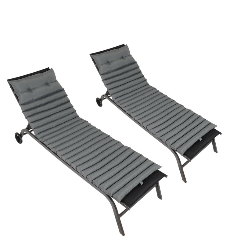2 Piece Outdoor Chaise Lounge Chair Cushion Set, Polyester Replacement Seat Pads - Gray