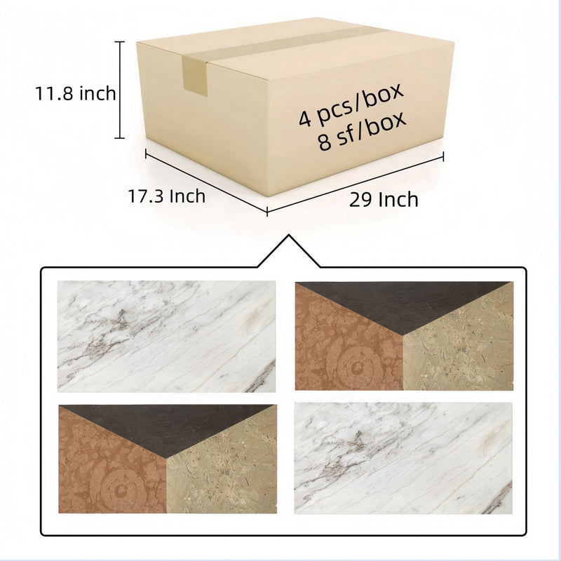 Waterjet Marble 4 Color Marble For Floor And Wall Polished Marble Tile Stone 1 Box Each Pattern 2 Pieces - White / Multi