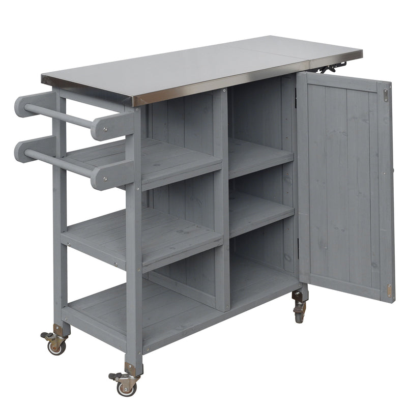 Foldable Outdoor Kitchen Island With Storage Cabinet