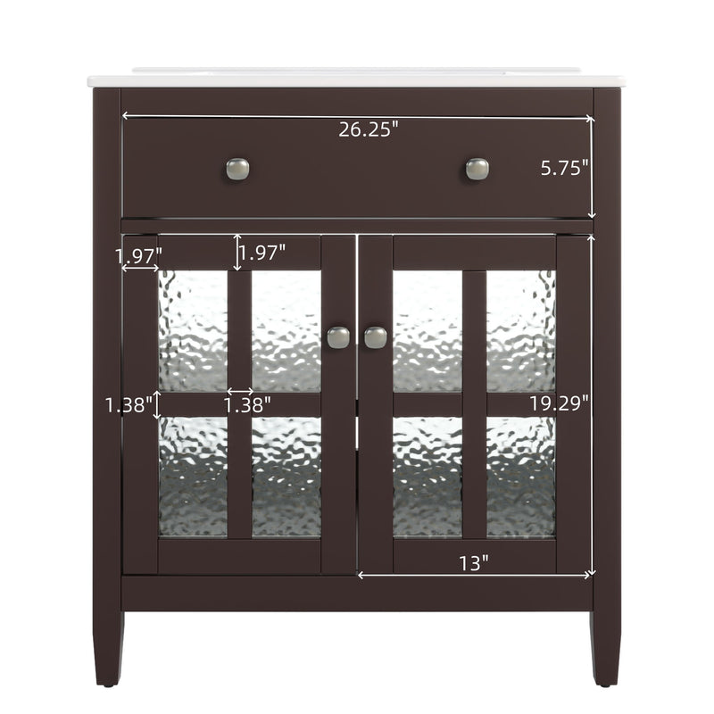 Bathroom Vanity With Ceramic Sink, Adjustable Shelf & Tip Out Tray