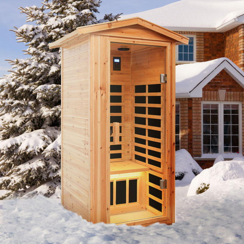 1 Person Far Infrared Old Fir Outdoor Sauna Room - Natural
