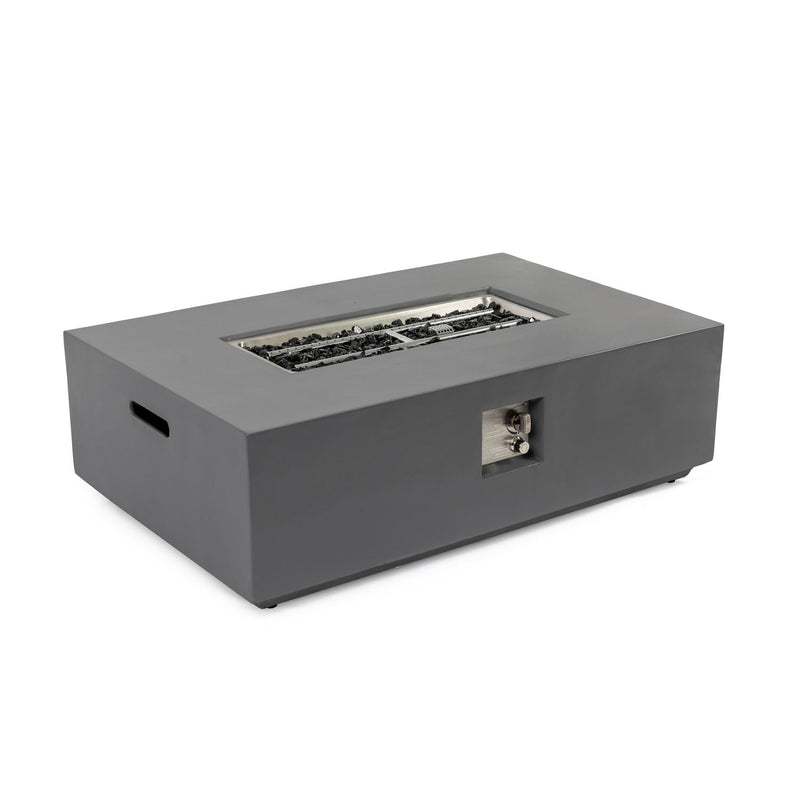 Volon - Rectangular Fire Pit Table, Propane Powered, 50,000 BTU - Light Gray