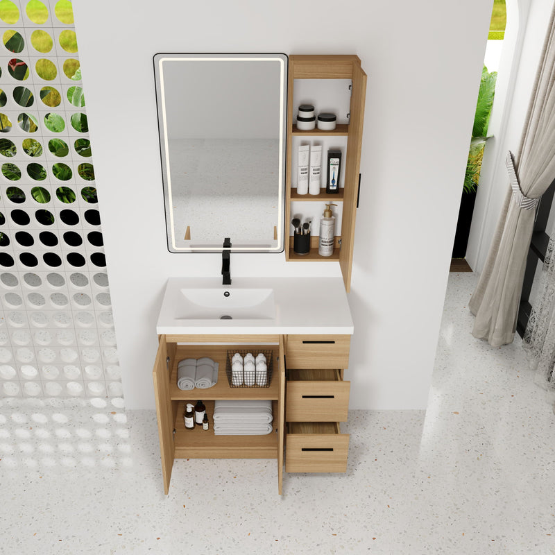 Freestanding Bathroom Vanity Set With Tall Linen Cabinet, 3 Drawers And Large Storage, Single Sink