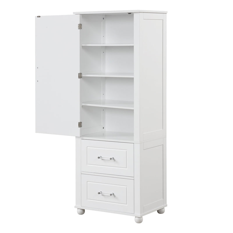 Tall Freestanding Bathroom Storage Cabinet With 2 Drawers And Adjustable Shelf
