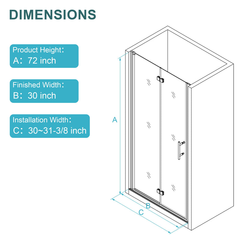 Fold Frameless Shower Door With Tempered Glass