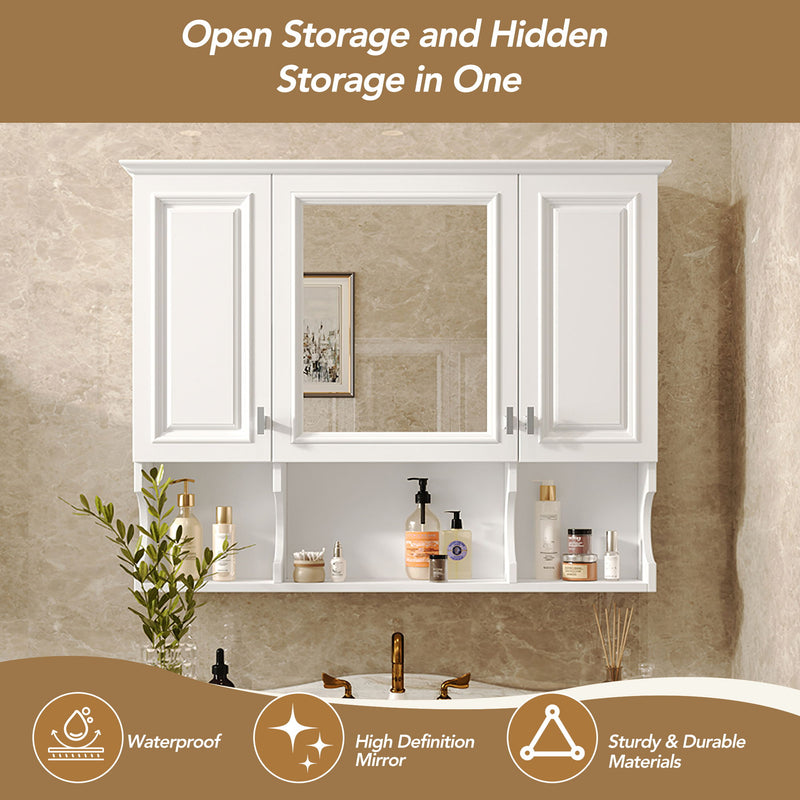Wall Mounted Bathroom Medicine Wall Cabinet With Mirror & Open Shelves