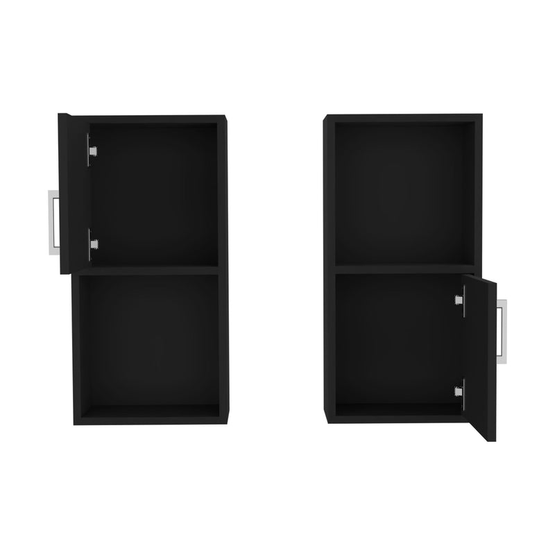 Wall Mounted Bathroom Medicine Cabinet Eak Two Doors, Two Shelves - Black