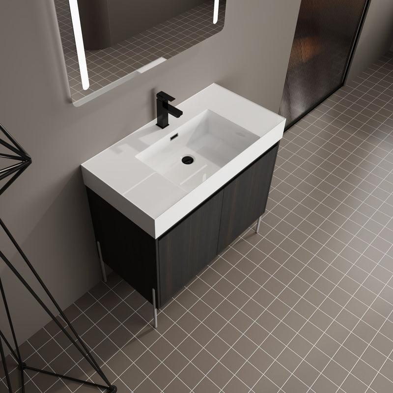 Freestanding Bathroom Vanity With Resin Sink And Storage Cabinet