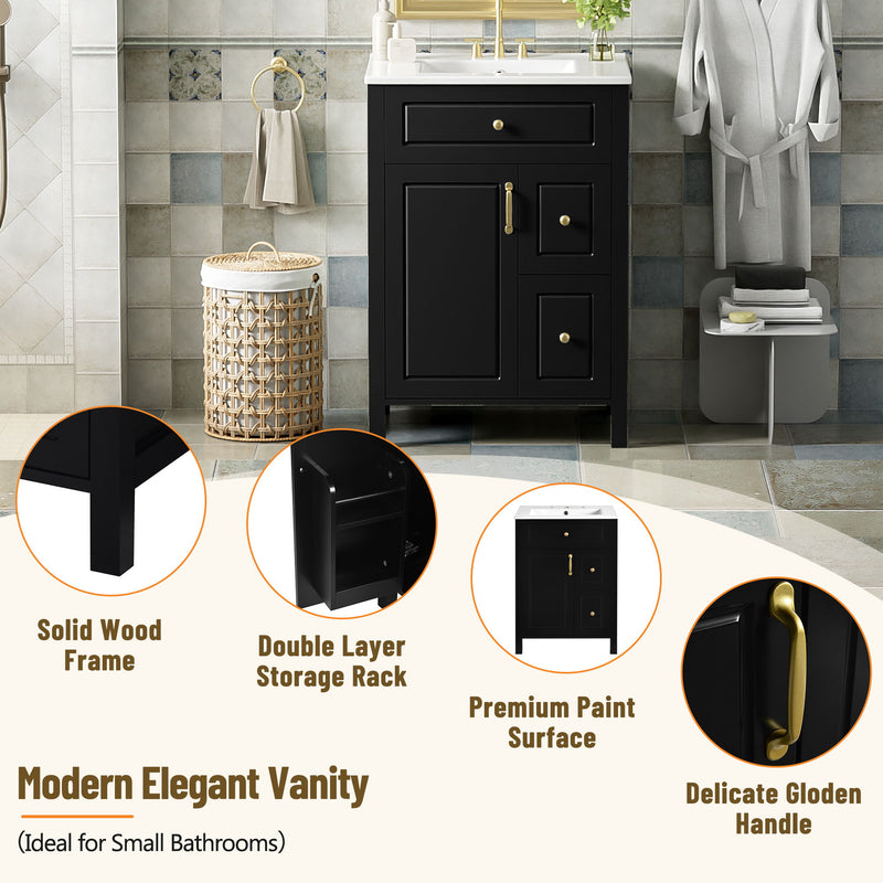 Elegant Bathroom Vanity With Ceramic Sink, Soft Close Doors And Drawers, Double Storage Racks