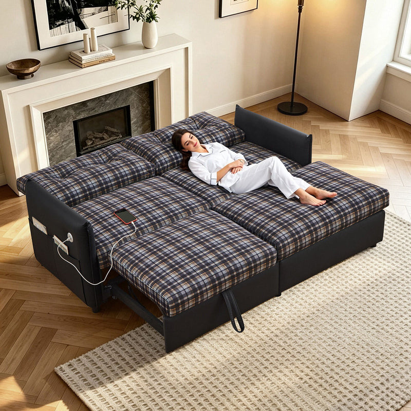 Sleeper Sofa, Expandable Sectional With Ottoman For Living Room - Black
