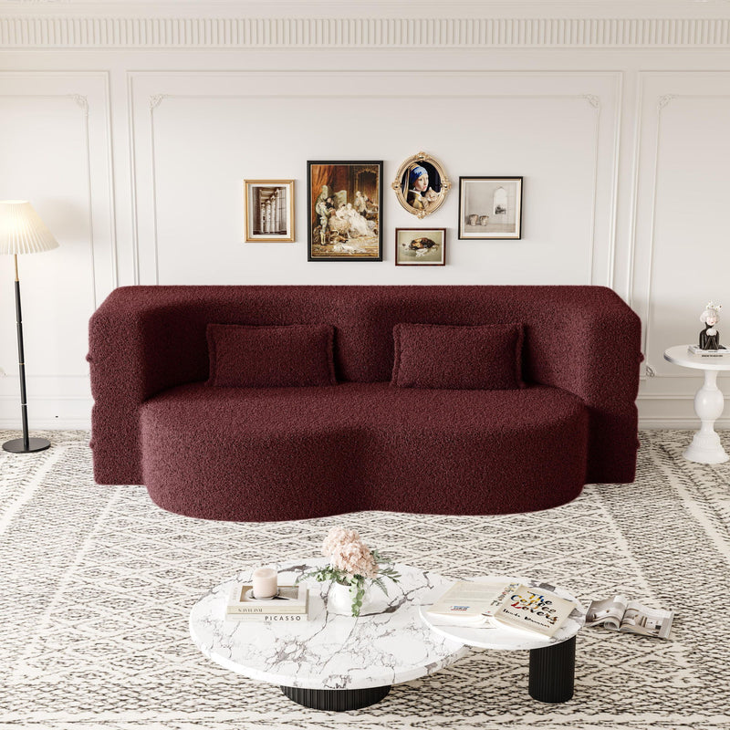 Modern Floor Sofa, With 2 Pillows, Convertible Teddy Fabric Foam Filled Bed