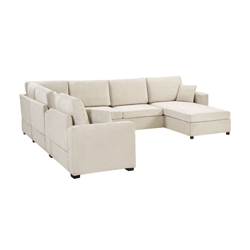 Modular 5 Seat U-Shape Sectional Sofa With Chaise Lounge, Built In Cup Holders And Storage Drawer