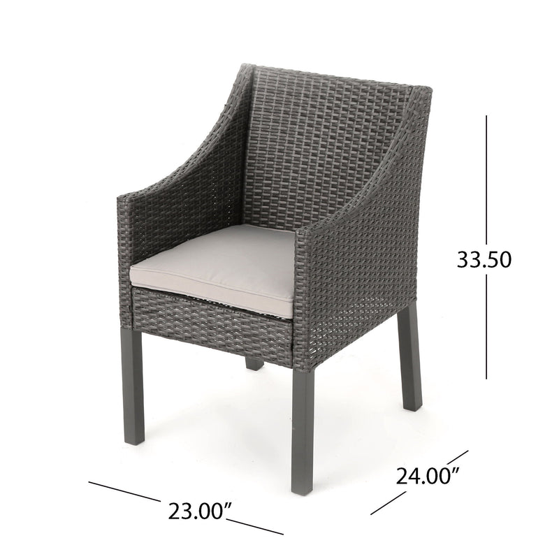 Outdoor Rattan Dining Chair With Straight Legs And Sloped Arms (Set of 2) - Gray / Silver