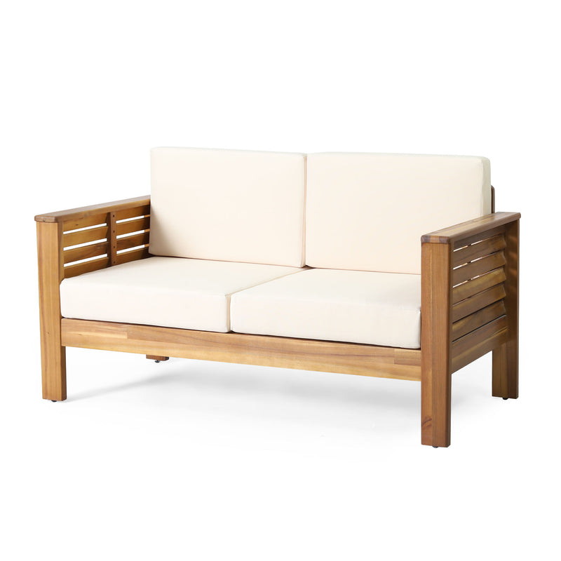Acacia Wood Loveseat And Coffee Table Set With Cushions