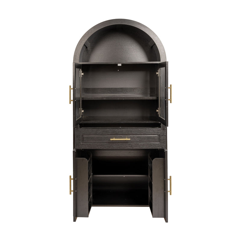 Arched Kitchen Pantry Cabinet With Adjustable Shelves And Barn Door Design