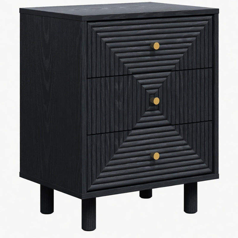 3 Drawer Nightstand - Black - Wood