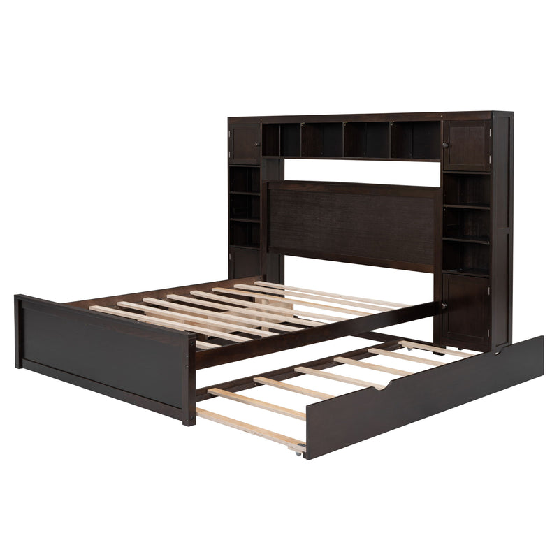 Bed With All In One Cabinet, Shelf And Sockets, Twin Long Trundle
