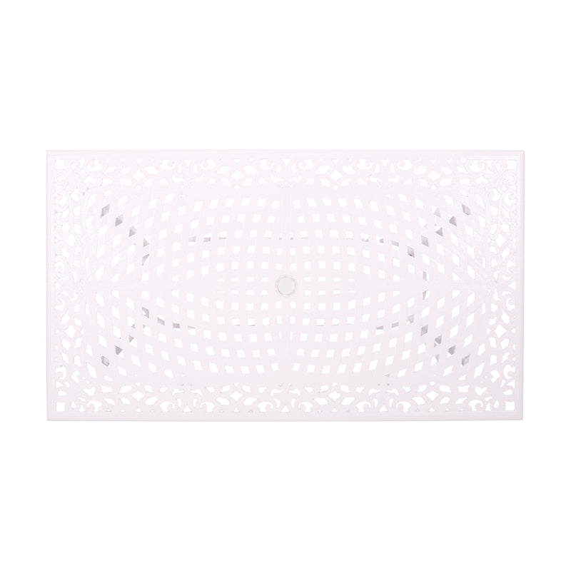 Celestine - Outdoor Cast Aluminum Dining Table With Floral Lattice Design And Umbrella Holder