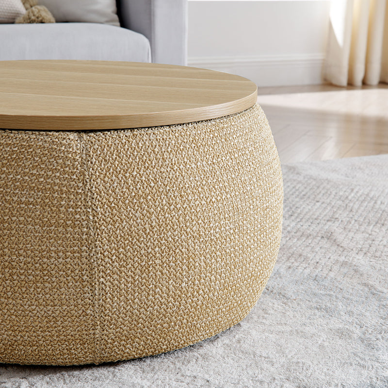 Round Storage Ottoman, 2 In 1 Function, End Table And Ottoman