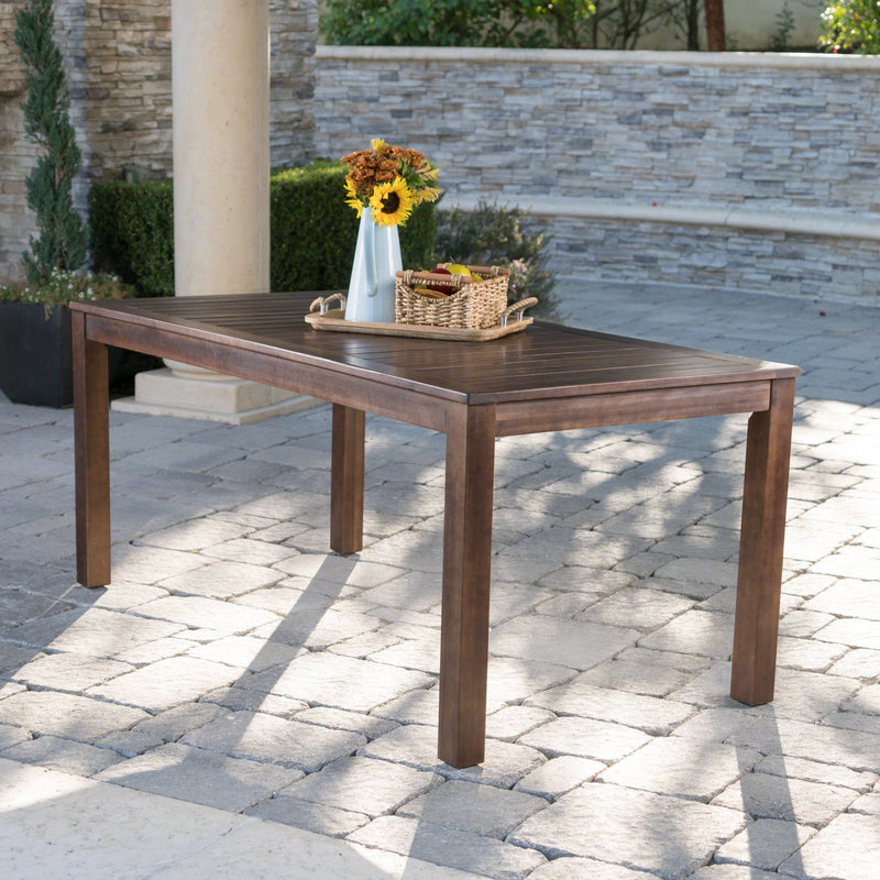 Acacia Wood Outdoor Dining Table With Slatted Top - Dark Brown