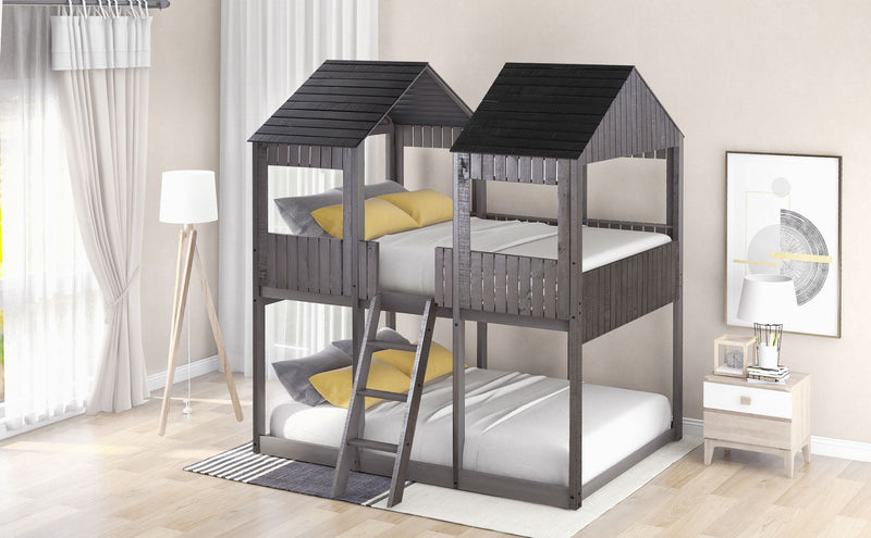 Bunk Bed With Roof, Window, Guardrail, Ladder