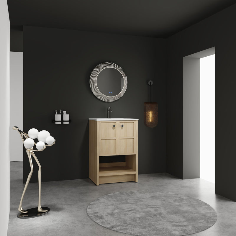 Modern Freestanding Bathroom Vanity With Ceramic Sink And Soft Closing Doors