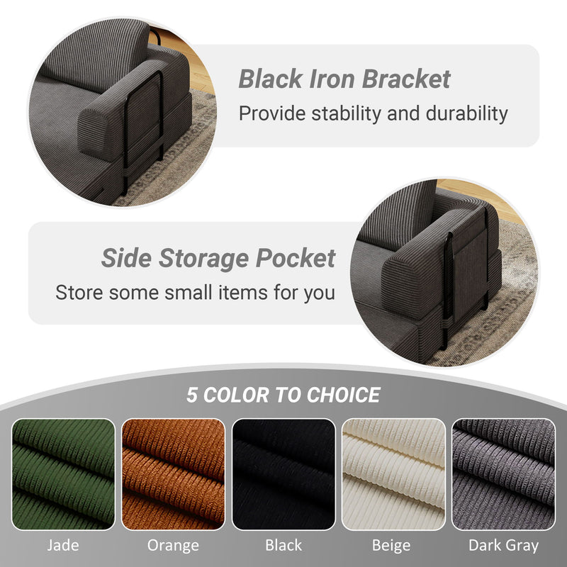 Convertible Sleeper Sofa Bed With Cylindrical Pillow, Fixed Shape Frame