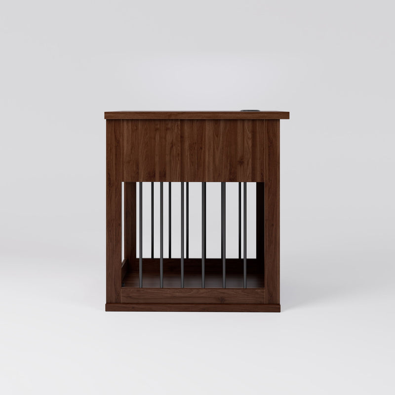 Dog Crate End Table With Charging Station - Antique Brown