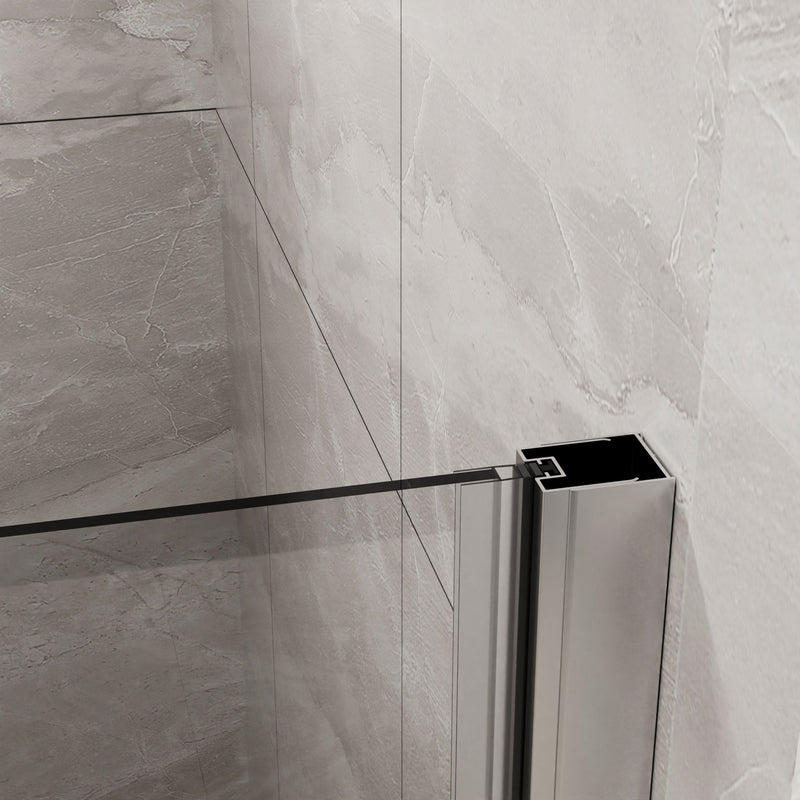 Bifold Frameless Glass Shower Door With Pivot Swing Panel, Tempered Clear Glass