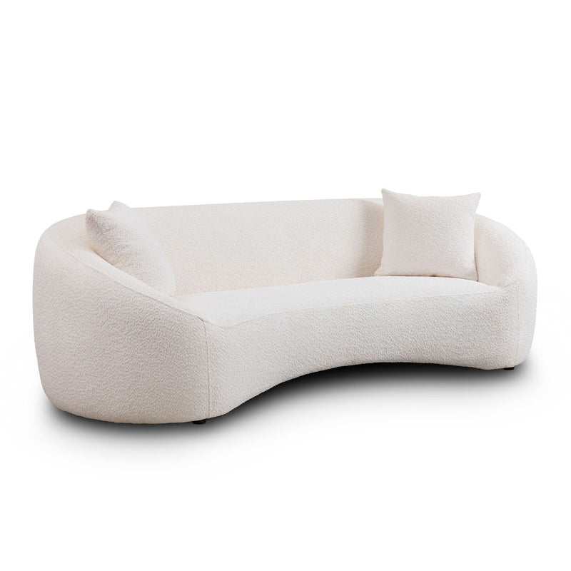 3 Piece Set Curved Sofa, Upholstered 3 Seater With Tight Curved Back For Living Room - White