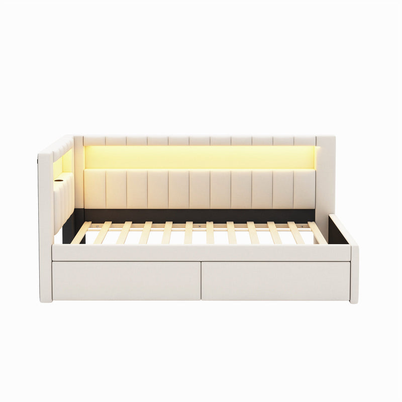 Upholstered Platform Bed With USB Ports And LED Belt