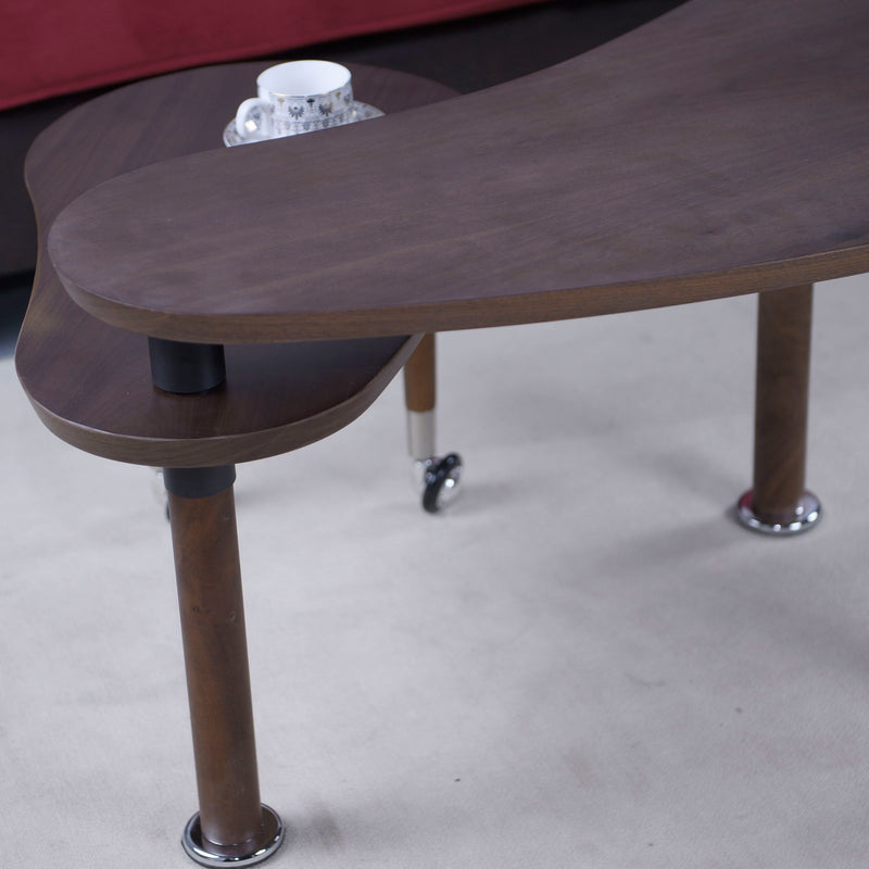 Rotatable Coffee Table With Solid Legs, 360 Degree Swivel, Waterproof - Walnut