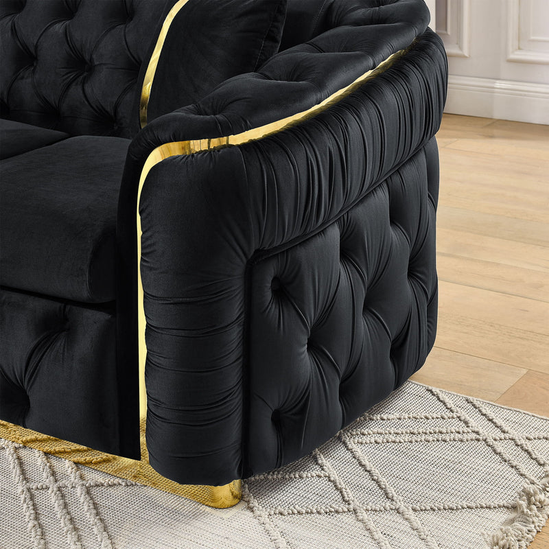 Button Tufted Couch With 2 Pillows, 3 Seater Luxury Chesterfield Sofa
