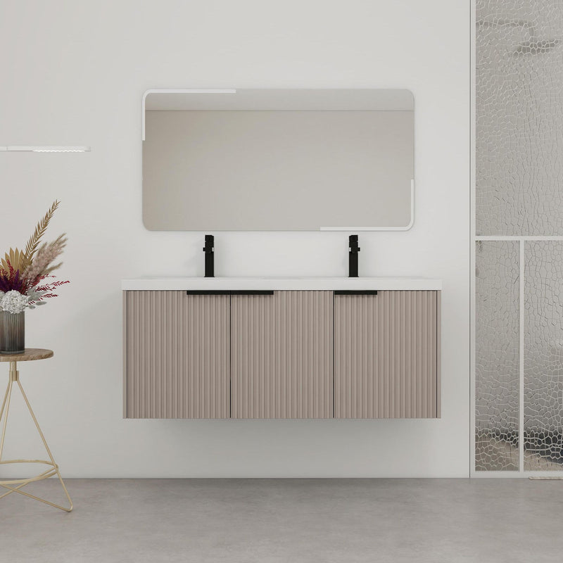 Contemporary Wall Mounted Bathroom Vanity With Resin Double Sink