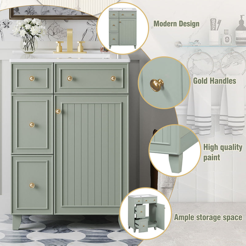 Transitional Style Bathroom Vanity Cabinet With Ceramic Sink