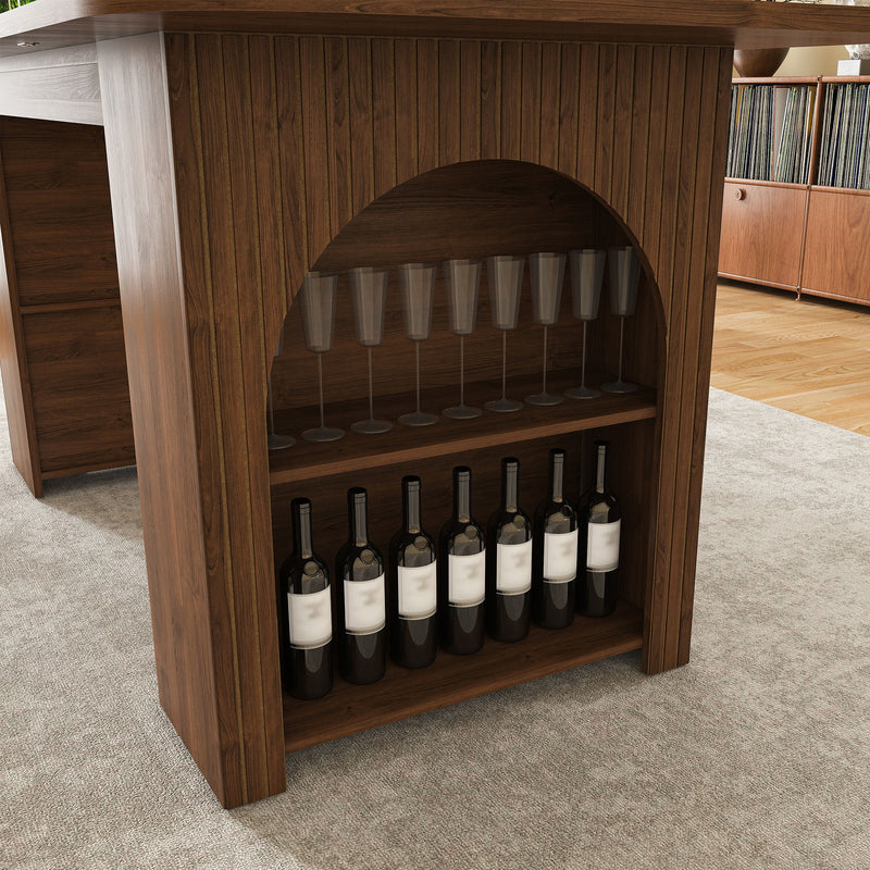 Dining Set With 4 Chairs, Table With Drawers & Open Shelf - Walnut