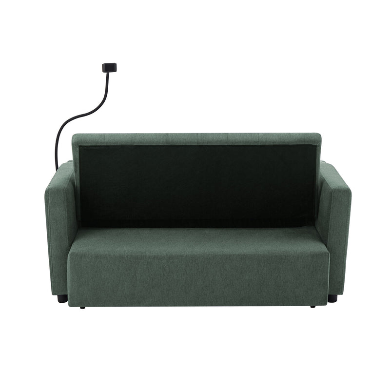 Convertible Sofa Bed Loveseat Sofa With Three USB Ports, Two Side Pockets, Two Cup Holders And 360° swivel Phone Holder For Living Room