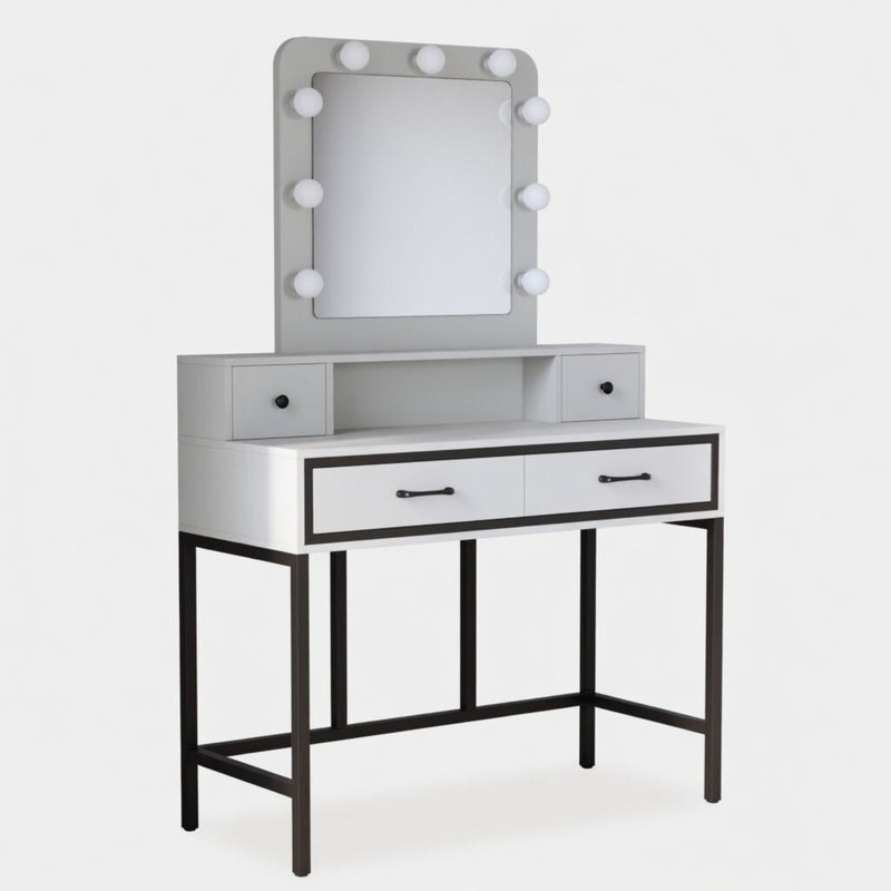 Vanity Desk With 3 Color Lighted Mirror And 4 Drawers