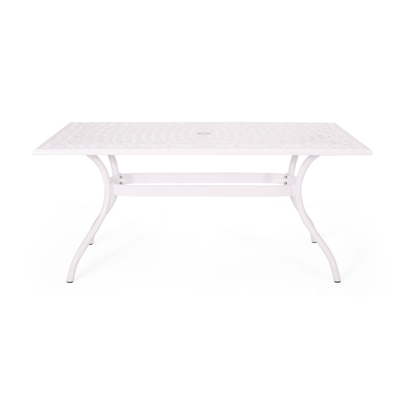 Celestine - Outdoor Cast Aluminum Dining Table With Floral Lattice Design And Umbrella Holder