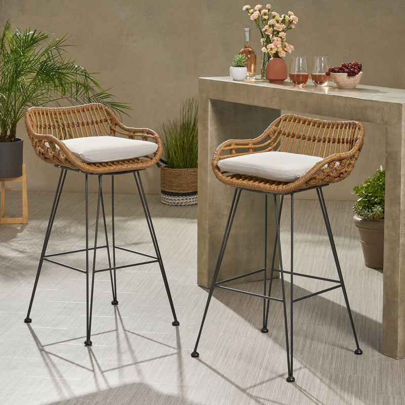 Outdoor Rattan Bar Chair With Metal Legs