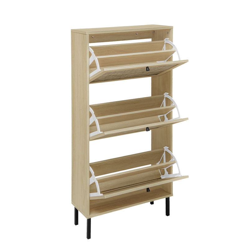 Modern Rattan 3 Door Shoe Rack Cabinet For Entryway