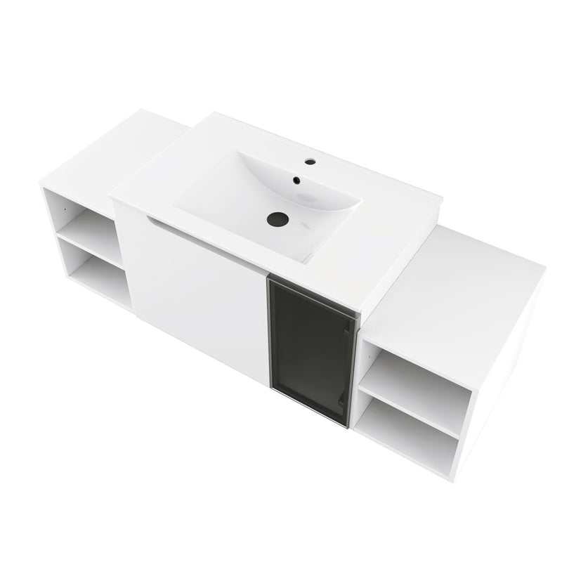 Wall Mounted Bathroom Vanity With Sink, Cabinet & Half Door