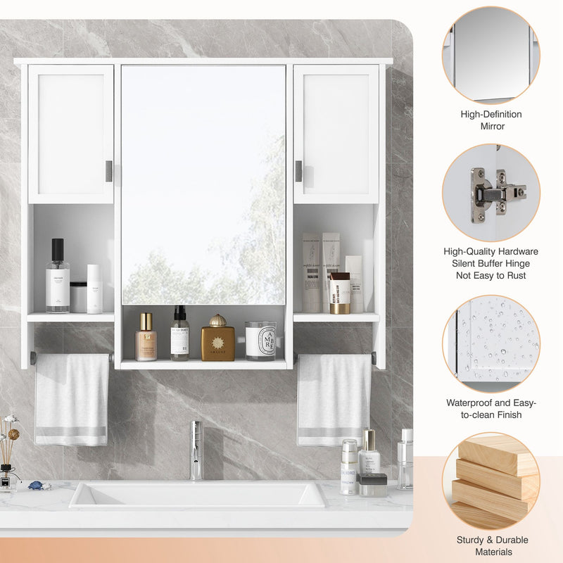 Wall Mounted Bathroom Storage Cabinet With Mirror, Medicine Cabinet With Towel Bar