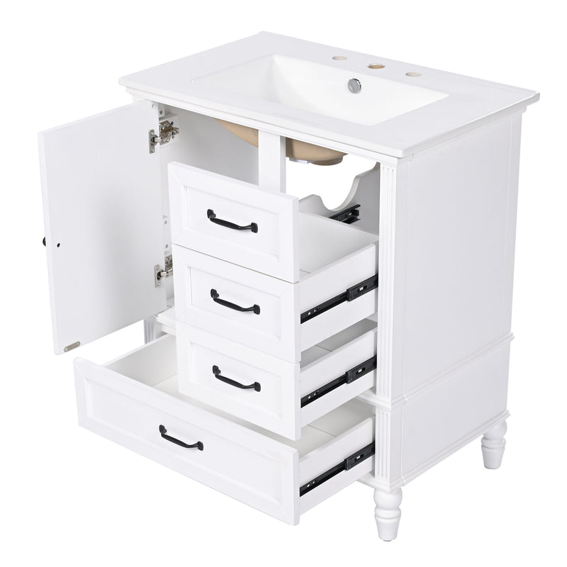 30" Bathroom Vanity With Sink, 3 Drawers, Adjustable Feet