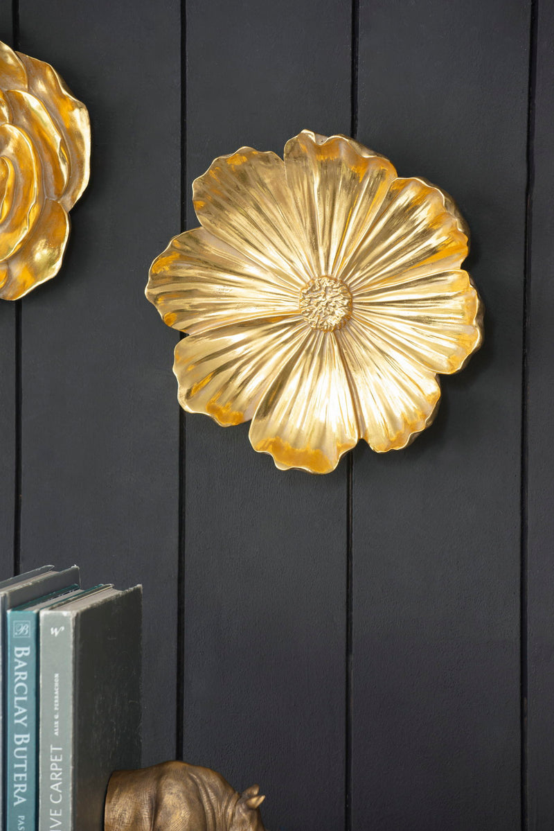 Rose Hanging Resin Wall Accents (Set of 2) - Gold