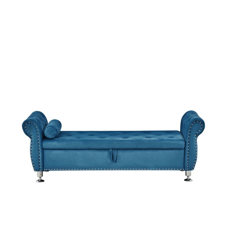 Storage Bench With Crystal Buttons And 1 Pillow For Bedroom