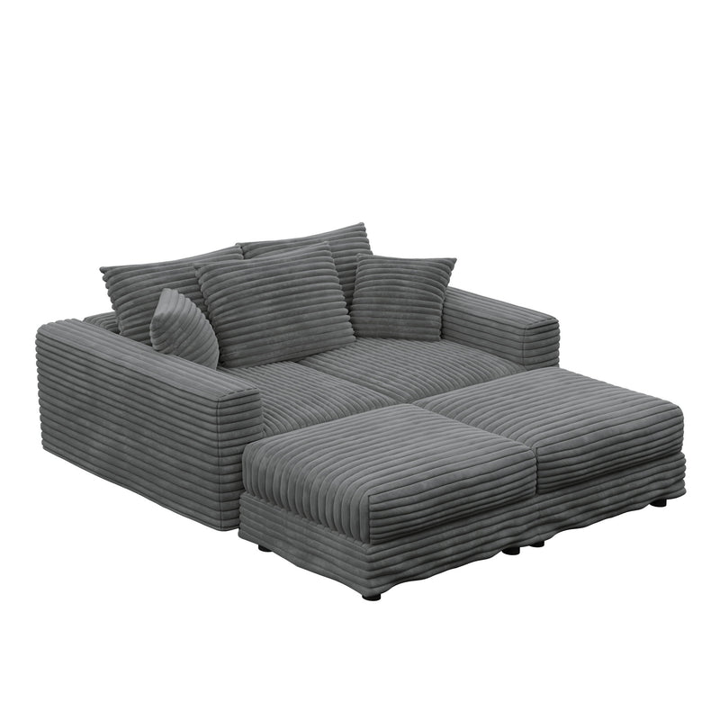 Deep Seat Convertible Sofa With Soft Pillows And Ottomans