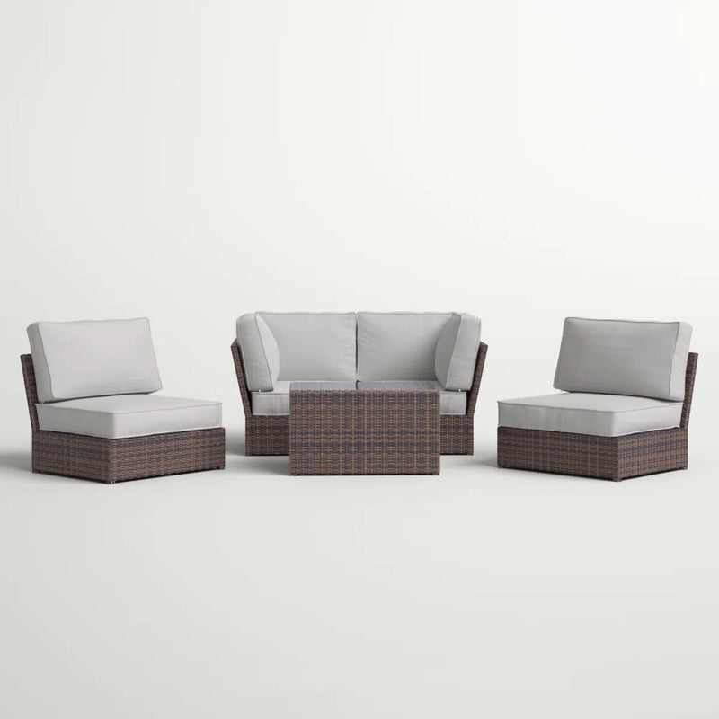 Outdoor Sofa Set With Cushions Seats 4 Weather Resistant Resin - Espresso