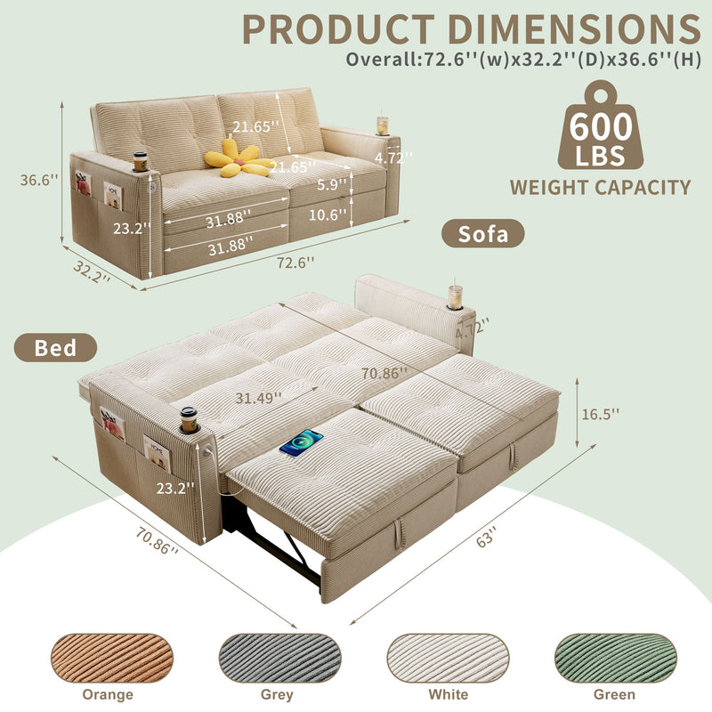 2 In 1 Convertible Sofa Bed For Living Rooms