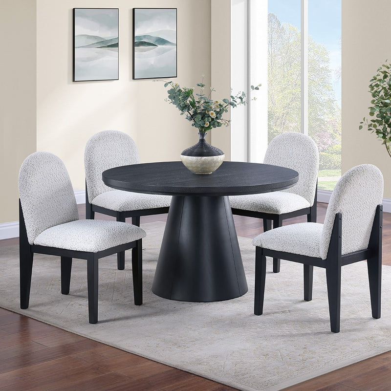 Round Dining Table With Cone Shaped Base - Black